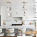 Modern Cluster Pendant Lights, Brushed Nickel Cluster Chandelier with Clear Ribbed Glass, 3 Light Pendant Lighting for Kitchen Island, Staircase, Dining Room, Living Room