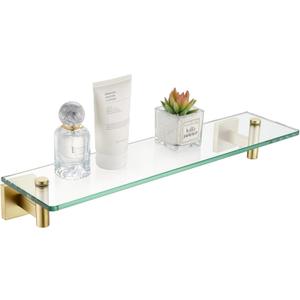 KOKOSIRI Wall Shelves Floating Shelf 20-Inch Stainless Steel Bathroom Hardware Tempered Glass Kitchen Hanging for Storage/Room Decor Gold B1105BG-L20