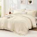 FUANNA Full Size Comforter Sets Cream White, 3 Pieces Ruffle Full Size Bedding Sets, Fluffy Bed in a Bag Full for All Seasons, Shabby Chic Full Bed Set with 1 Lightweight Comforter & 2 Pillowshams