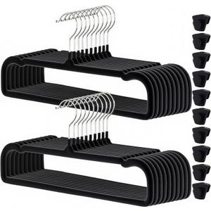 Velvet Pants Hangers 20 Pack,Premium Non Slip Velvet Hangers,Thin Space Saving Slim Clothes Hangers with 360 Swivel Hook,13.77inch (Black)