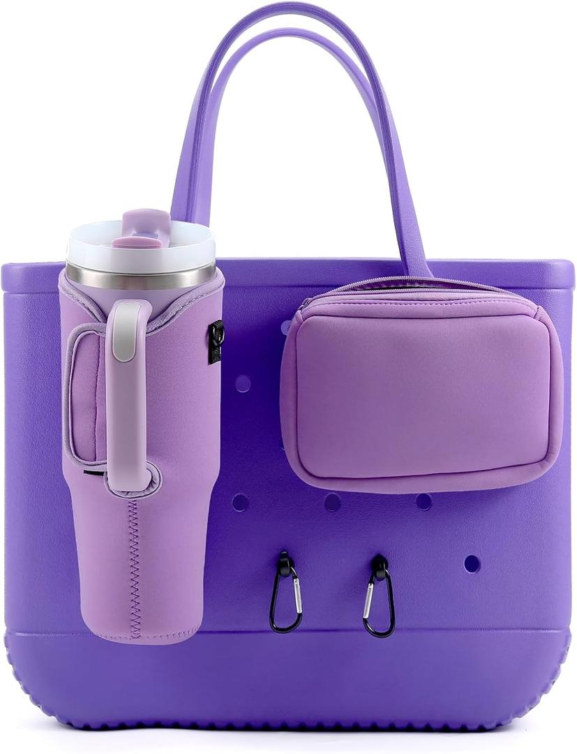 4PCS Organizer Holder for Bogg Bag, Accessories for Bogg Bags, Phone & Cup Holder compatible with Bogg Bag Original (Purple)