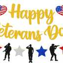 2 x Happy Veterans Day Banner Thank You Veterans Theme Party Decorations America Patriotic Military Army Soldier Heroes Theme Veterans Day Party Supplies Glitter Gold