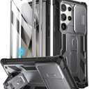 Poetic Spartan Case for Galaxy S24 Ultra 6.8", [Slide Camera Cover] [Screen Protector Works with Fingerprint ID]Military Grade Rugged Shockproof S24 Ultra Phone Case with Kickstand, Metallic Gun Metal