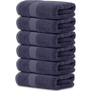 White Classic Luxury Navy Blue Hand Towels - Soft 100% Turkish Cotton | Highly Absorbent Hotel spa Bathroom Towel Collection | 16x30 Inch | Set of 6