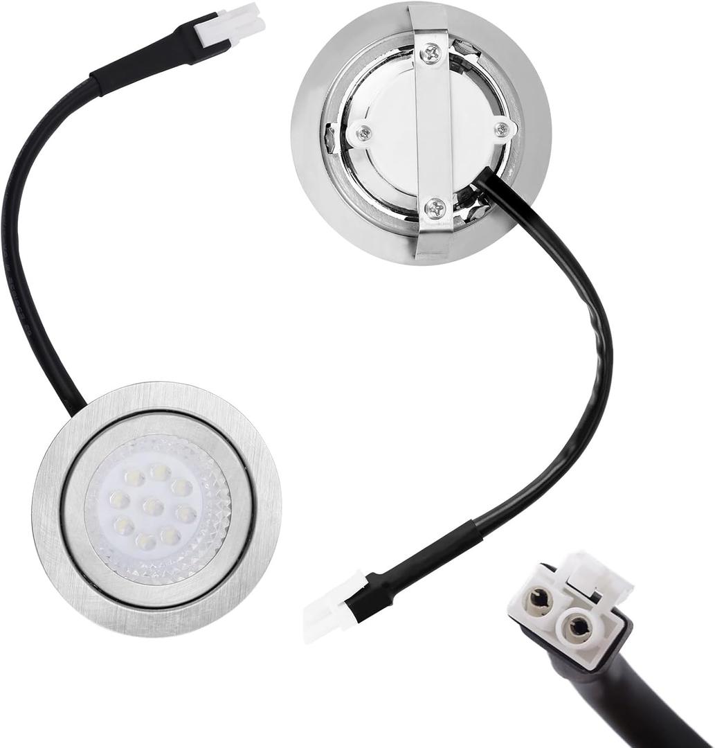 Gosknor 2pcs EL Male Plug Range Hood Light Bulbs Recessed, 6.8cm/2.68in Diameter DC 12V 6500K Stainless Steel Range Hood LED Light Replacement Lights Accessories for Stove Kitchen