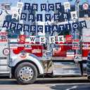 Supervitae 51 Pcs Truck Driver Birthday Party Decorations Semi Truck Appreciation Week Construction Party Banner Hanging Swirls Wall Holiday Transportation Theme Celebrating Events for Men Supplies