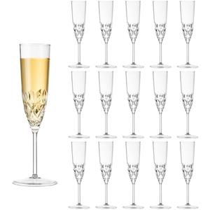 16 Pack Plastic Champagne Flutes, Shatterproof Reusable Fancy Crystal Clear Champagne Glasses, 5 oz Acrylic Unbreakable Elegant Party Drinking Cocktail Wine Glasses Wedding Birthday Bar Goblets
