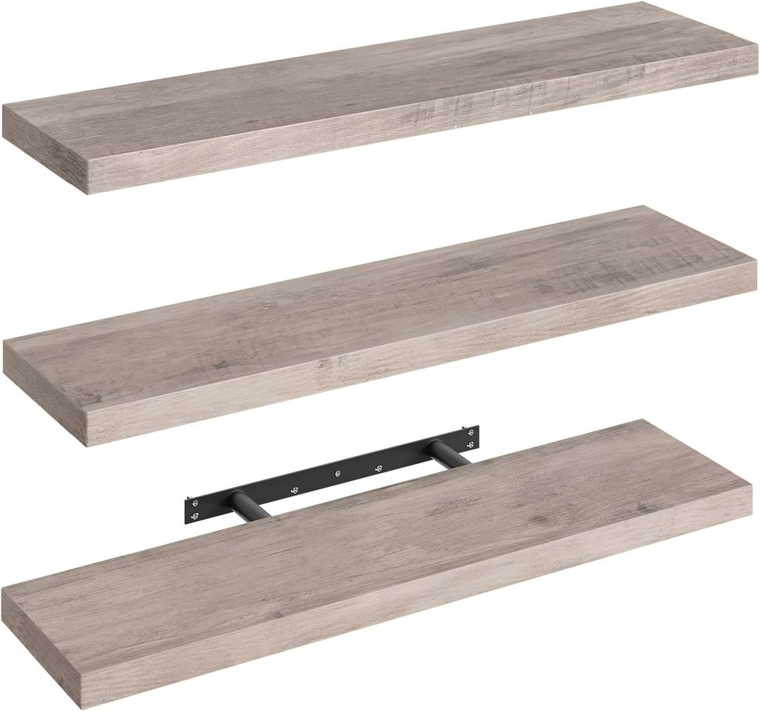 Floating Shelves for Wall, 31.5" Long Wall Shelf Set of 3 with Invisible Brackets, 7.9" Width Hanging Book Shelves Farmhouse Home Decor for Bathroom, Living Room, Bedroom, Greige 8301BJP3BG