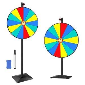 Pionites 12 Inch 12 Slots Prize Wheel Tabletop Fortune Spin with Dry Erase Marker and Eraser for Engaging Home Parties, Trade Show, Carnival Events (24'' 14slots)