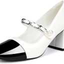 GOTOGO Women's Mary Jane Shoes (8.5, White Patent)