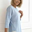 Women's 2026 Summer 3/4 Sleeve Tops Casual Striped T Shirts Crewneck Loose Office Work Shirts Cotton Blouses (L)
