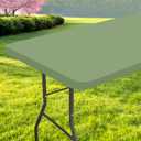 Rectangle Table Cloth, Waterproof Elastic Fitted Tablecloth for 8 Foot Folding Tables, Washable Polyester Tablecloths for Picnic, Camping, Outdoor (Green, 30"x96")