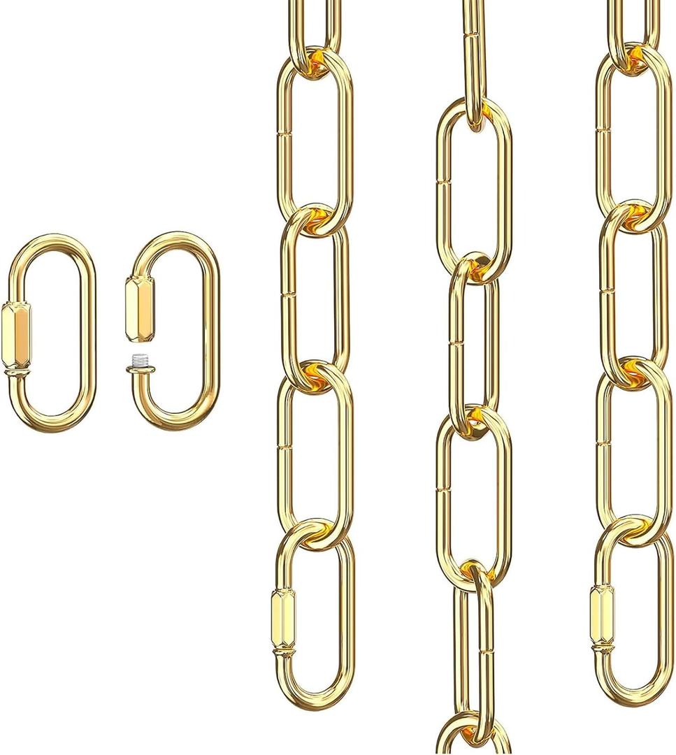 10 Feet Gold Light Fixture Chain, Adjustable Extension Chain with Connection Locks for Light Fixture, Maximum Load is 66 Pounds (1 Pack)