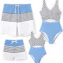 PATPAT Family Matching Swimsuits Swimwear: Mommy and Me Striped Spliced One-Piece Matching Swimsuits Set