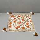 ISAENNE Design Linen Square Vintage Throw Pillow Covers 18"x18", Brick Red Cushion Covers with Orange Floral Green Leaves Pattern Decoration Pillowcases for Bed,Living Room,Outdoor,Car