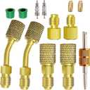 R410A Mini Split Adapters, R410A Charging Vacuum Port Connector with 5/16" Female to 1/4" Male and R134A Refrigerant Tank Adapter for HVAC Refrigerant System (2 Angled + 2 Straight + Adapter)