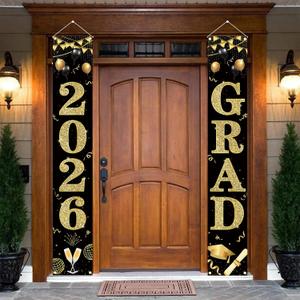 Black and Gold Class of 2026 Door Banner, Congrats Grad Door Banner, Graduation Party Decorations for Class of 2026 Gatherings, Graduation Ceremony Photo Backdrop