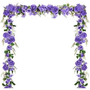 DearHouse 2Pack Artificial Peony Flower Garland - 6ft/Strand Silk Peony Garland with Pink Flowers for Wedding Party Table Decoration,Deep Ruby (Purple)