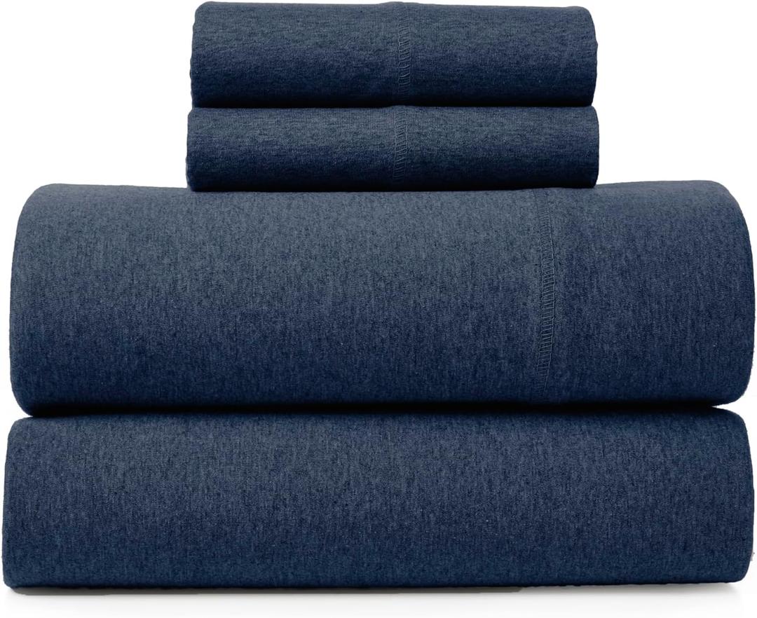 Road Trip America Jersey Sheets Set - 4 Pieces Full Cotton Sheets Set - Soft Cozy Stretchy Knit Bed Linen (Navy Blue, Full)