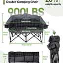 Double Camping Chair Padded Loveseat Camping Couch, Oversized 2 Person Camp Chairs with 2 in 1 Carry Bag, Heavy Duty Folding Lawn Chair Sofa with Cup Holders for Adults Patio Backyard Beach, Gray