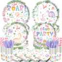 140PCS Pastel Dinosaur Birthday Decorations,Girl Pink Dinosaur Theme Party Tableware Set Plates Napkins Cups, Girls Dino Party Supplies Serves 20 Guests