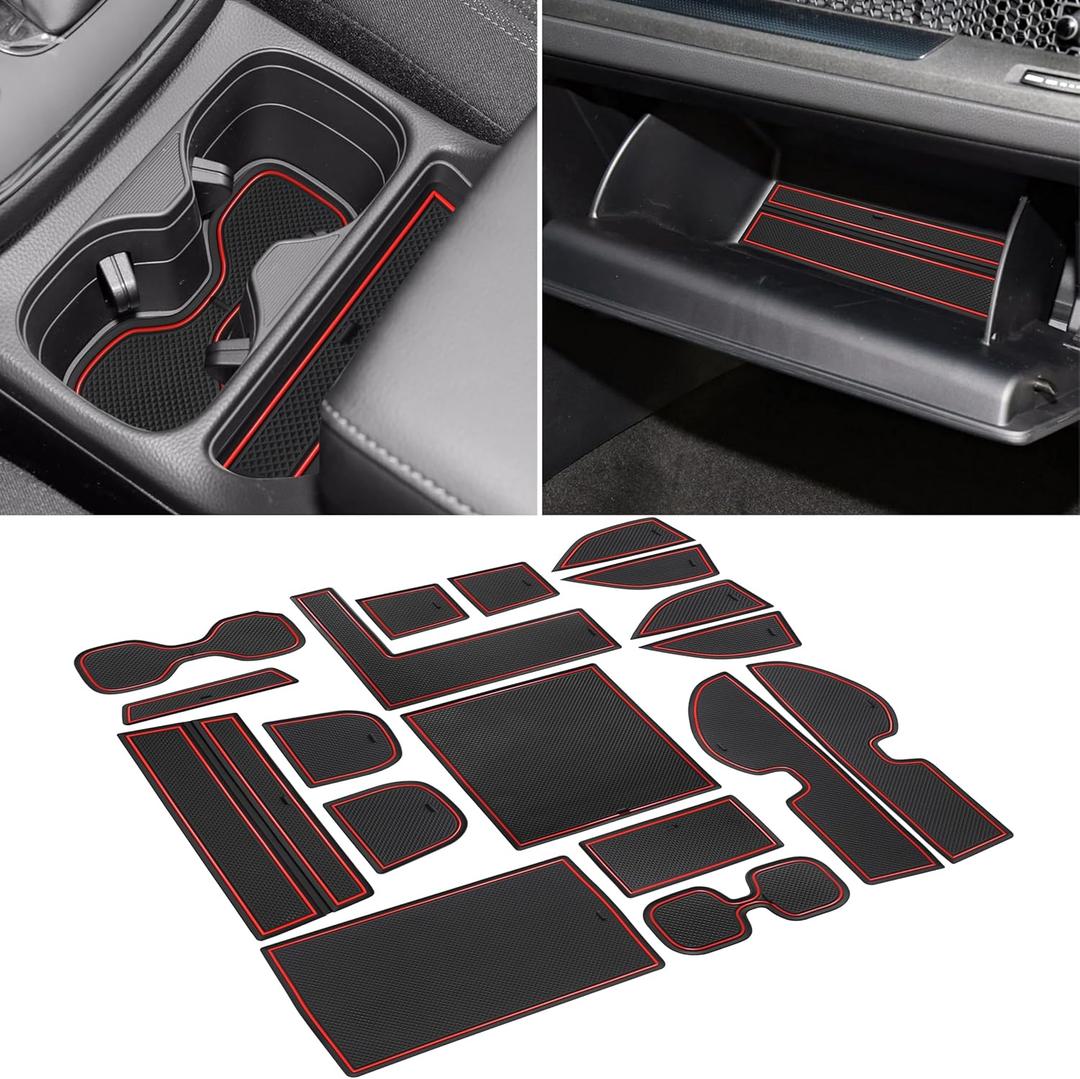 Cup Holder Insert Liners for Honda CRV Accessories 2023 2024 2025 2026 Center Console Door Pocket Slot Mats Non-Slip Anti Dust Pad Premium Custom Interior for Honda CR-V 18Pcs (Red Trim)
