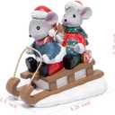 Hodao Christmas Mouse Figurines with Sleigh  Adorable Holiday Decoration Mice in Santa Hats, Festival Christmas Home Decor, Table Centerpiece, Winter Gifts (Blue)
