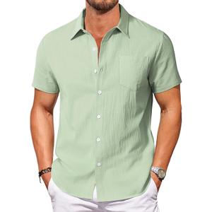 Vssjavun Mens Short Sleeve Button Down Shirts Casual Cotton Shirt Summer Beach Shirts (Green, XXL)