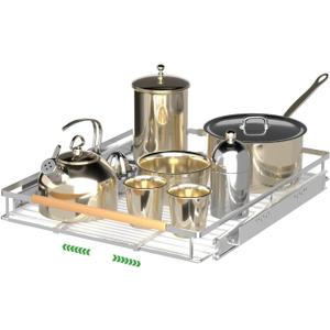 Expandable Pull Out Drawer Cabinet Organizers, Heavy Duty Slide Out Storage Shelf for Home Kitchen Pantry Cupboard Pots Pans, Adjustable Width from 17.2"~28.1", Stainless Steel 1 Pack