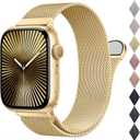 BELONGME Mesh Metal Loop Compatible with Apple Watch Band 40mm 41mm 38mm 42mm Series SE 10 9 8 7 6 5 4 3 2 1 Women Men, Stainless Steel Strap with Magnetic Clasp for iWatch Bands (Golden)