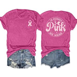 PECHAR in October We Wear Pink Breast Cancer Shirt for Women: Breast Cancer Awareness T-Shirts Pink Ribbons Blouse (Pink, M)