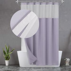 N&Y HOME Waffle Weave Shower Curtain with Snap-in Fabric Liner & 12 Metal Hooks Set - Hotel Style, Waterproof & Washable, Heavyweight Fabric & Mesh Top Window - 71x72, Lavender