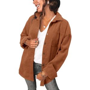 Women's Brushed Plaid Shirts Long Sleeve Flannel Lapel Button Down Cardigan Boyfriend Shacket Jacket Coats