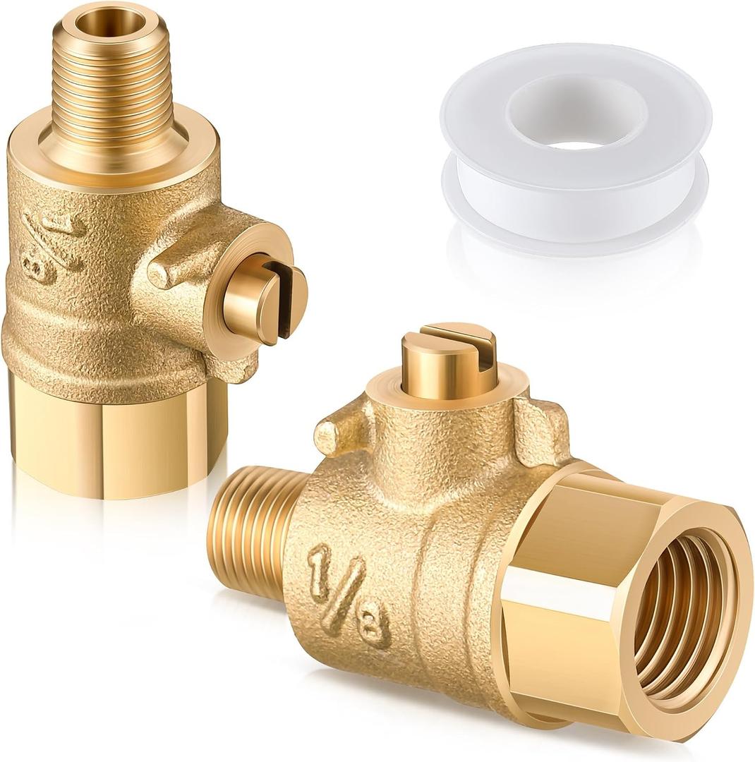 Saillong 2 Pcs 1/8'' Male x 1/4'' Female Test Cock and PTFE Sealant Tape for Backflow Valve, Brass Test Cock for Preventing leaks, Fits Sprinkler Backflow Preventer of 1/4'' Female Connector