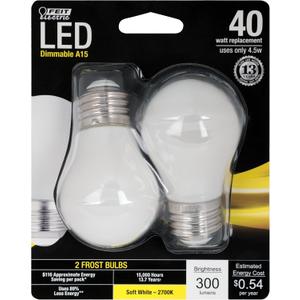 Feit Electric - Decorative Frost Glass Filament LED Dimmable 40W Equivalent Soft White (2700K) Classic A15 Light Bulb, Pack of 2 (BPA1540/F/827/LED/2)