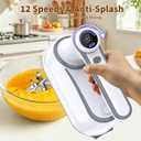binROC Cordless Electric Hand Mixer, 12-Speed Rechargeable Handheld Mixer with Eject Button, 6 Stainless Steel Attachments, Snap-On Storage Case, LED, Self-Stand for Baking, Cake, Dough, Egg (White)