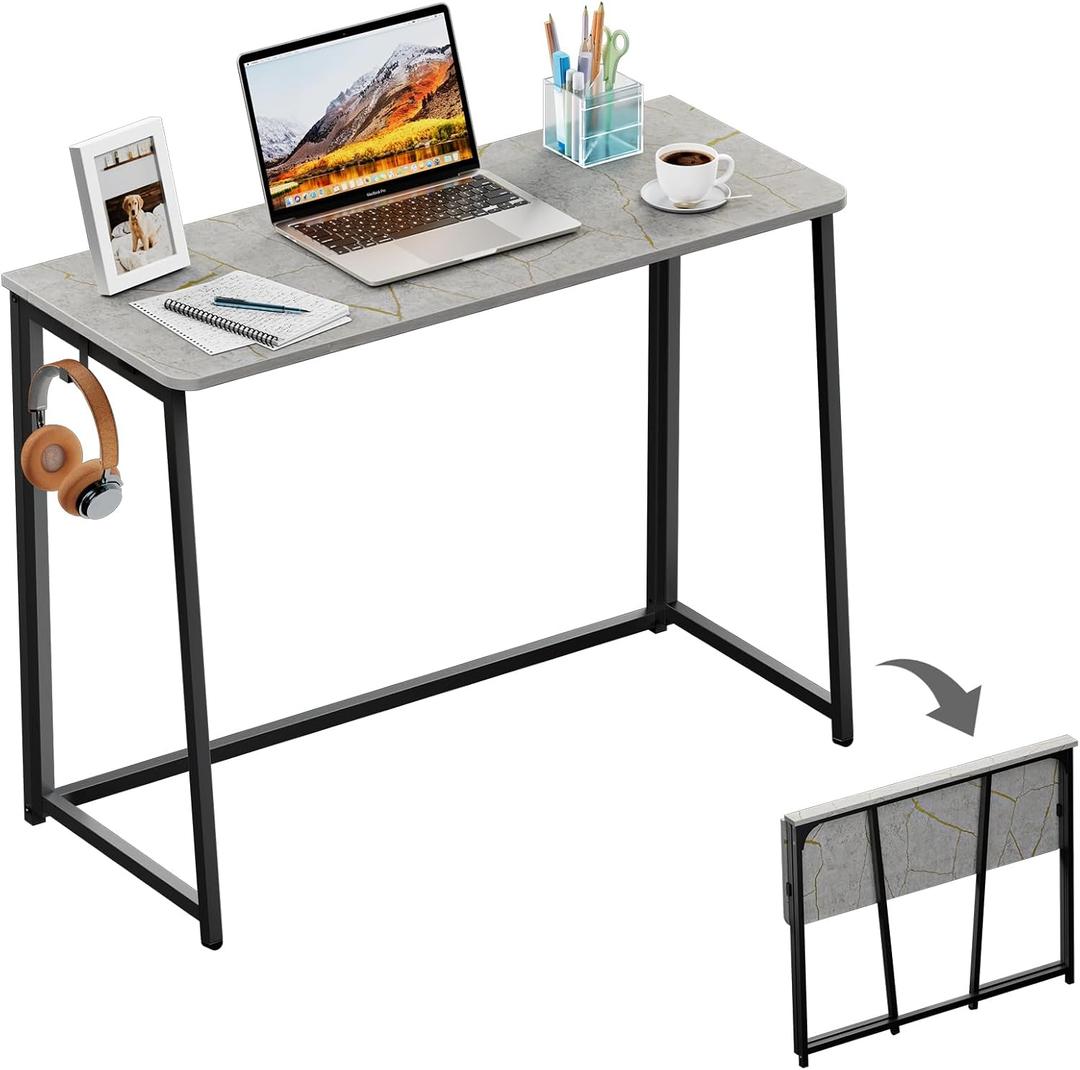WOHOMO Folding Desk, Small Writing Desk 39.4", Space-Saving Foldable Laptop Table Writing Workstation for Home Office, Easy Assembly, Grey (Large Size:39.4 x 15.7)