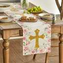 Artoid Mode Pink God Bless Girl Baptism Baby Shower Table Runner, First Holy Communion Christening Holiday Kitchen Dining Table Decoration for Home Party Decor 13x36 Inch