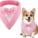 Dog Tuxedo Formal Cat Wedding Bandana Dog Collar with Bow Tie Cat Birthday Costume Valentines Outfit Pet (Pure Pink, Medium)