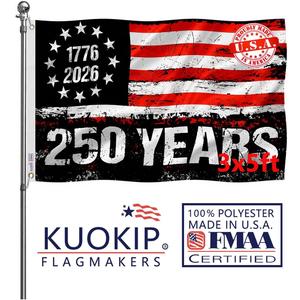250th Anniversary Commemorative Flag 3x5 ft | Exclusive Black-Red-White Colorway 200D Weather-Resistant Polyester Double-Sided Triple-Layer Construction Indoor/Outdoor Use 2026 Patriotic Decor