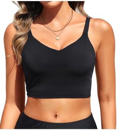 Aqua Eve Women's Sport Bra Swim Top - 2025 Crop Bikini Top Modest V Neck Bathing Suit M