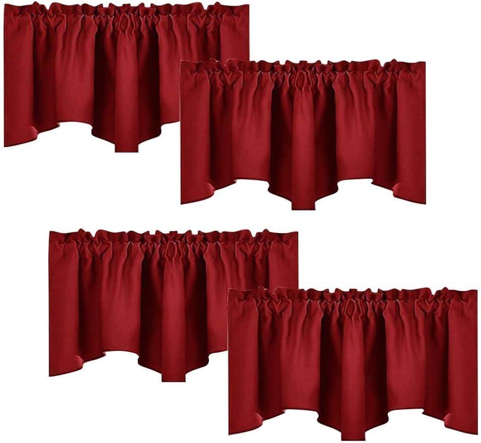 NICETOWN 18 Inch Length Small Valances for Basement Bathroom, 4 Panels Blackout Thermal Insulated Rod Pocket Short Window Valances for Kitchen/Office, 52W x 18L, Burgundy Red