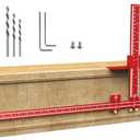 Extended Cabinet Hardware Jig Kit, 32-inch & 16-inch Detachable MAX Cabinet Handle Jig with Auto Center Punch, Aluminum Alloy Cabinet Handle Template Drill Guide, Drawer Pull Jig for Handle Knob Pull (Large, Red)