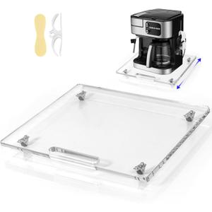 Acrylic Appliance Slider with Rubber Wheels, Sliding Tray for Heavy Kitchen Appliances, Coffee Maker Slider Tray for Counter, Countertop Moving Tray Accessories for Kitchen - 13" x 14" (Clear)