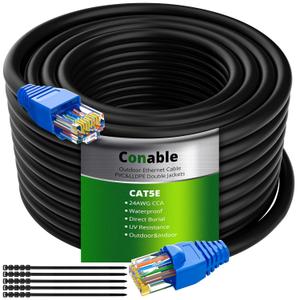 Cat5e Outdoor Ethernet Cable 50 Feet, Cat 5e Heavy Duty Internet Network LAN Cable, More Flexible Than Cat 6, Waterproof, PVC & LLDPE UV Double Jackets for in Wall, Direct Burial, Router, POE, Indoor
