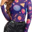 80s 90s Mesh Long Sleeve Shirt Women 90s 80s Themed Party Outfits Retro Sexy Neon Disco See Through Mock Neck Tops (XL)