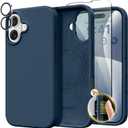GONEZ Magnetic for iPhone 16 Case, Compatible with MagSafe, [Screen Protector + Camera Lens Protector], Liquid Silicone Shockproof Protective Phone Case for iPhone 16 6.1", Dark Blue