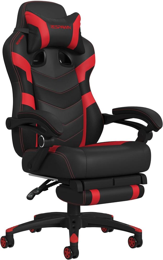 RESPAWN 110 Ergonomic Gaming Chair With Footrest Recliner - Racing Style High Back PC Computer Desk Office Chair - 360 Swivel, Lumbar Support, Adjustable Headrest Pillow, Padded Armrests - 2021 Red
