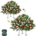 Timer Dual Color Change 2 Pack Christmas Tree Outdoor Urn Filler 24Inch Artificial Snowy Pinecone Red Berries Tripod Stake Warm White & Colorful Lights Battery Operated 8 Mode Porch Decor Pathway Yard