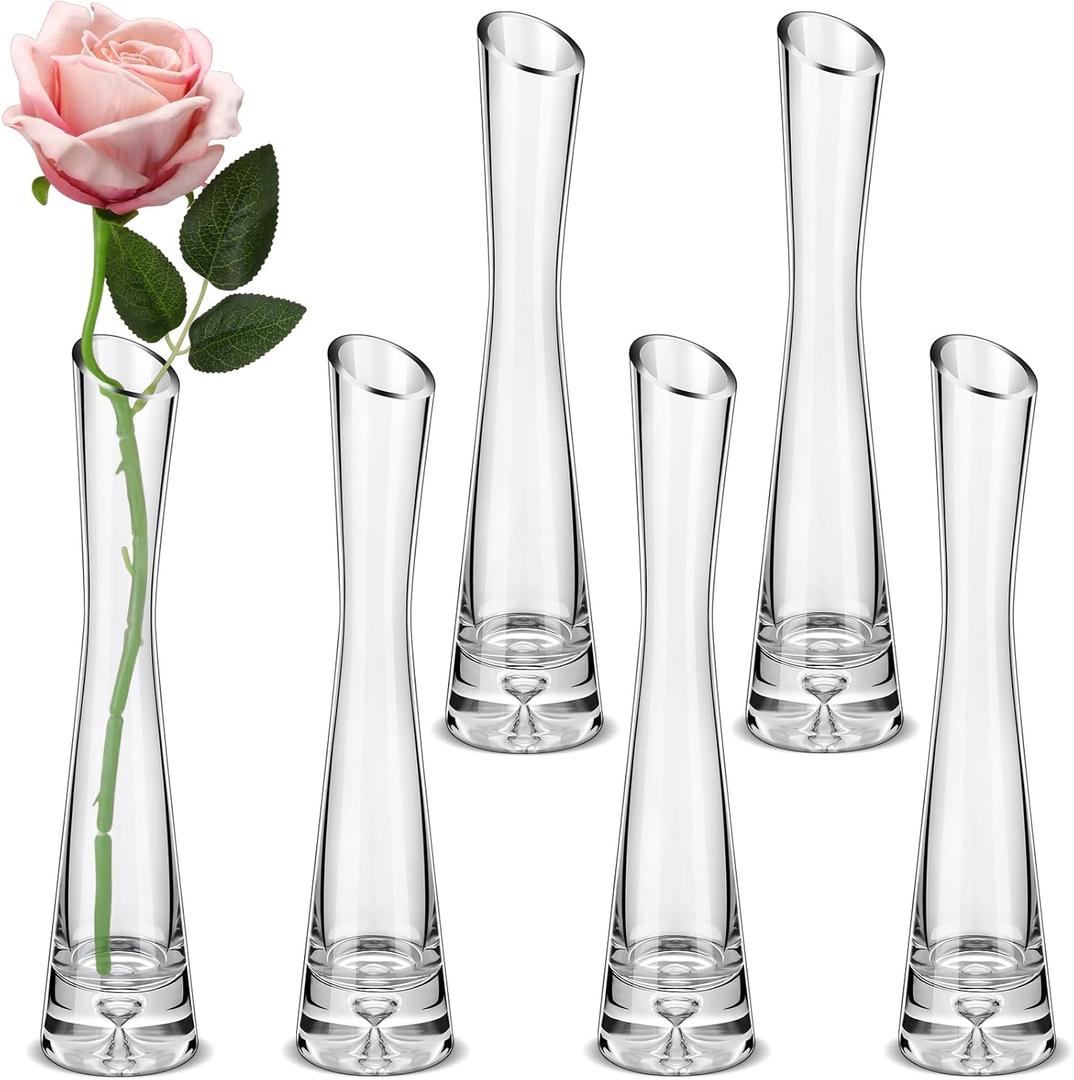 Lallisa 6 Pcs Glass Bud Vases for Centerpieces Maria Modern Clear Small Skinny Decorative Single Flower Bud Vase for Wedding Party Event Home Office Decoration(9.84 Inch,Transparent Color)